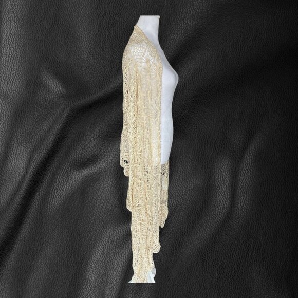 Cami Boho Crochet Cardigan Cream High Low Open Front Lace Knit Festival Duster M - Picture 4 of 6